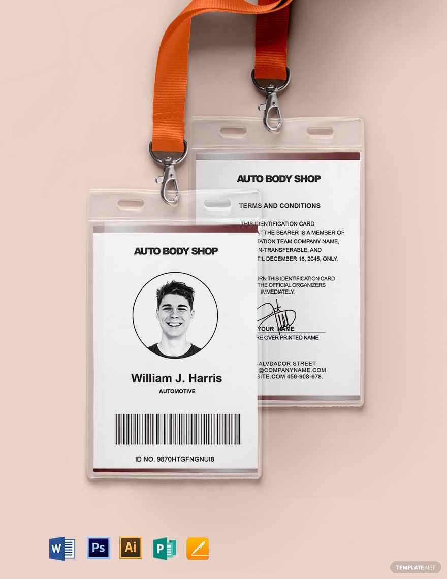 Body Shop ID Card Template