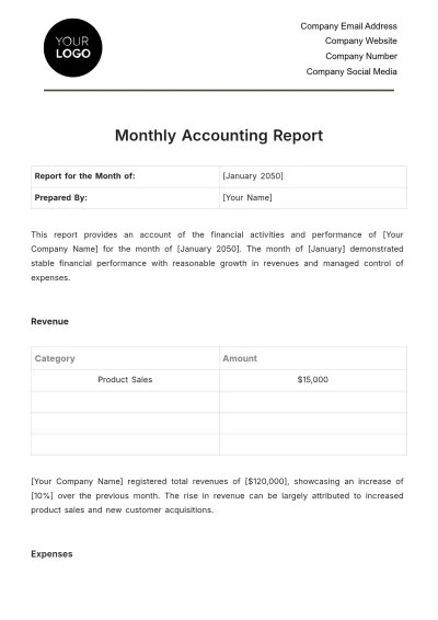 Free Monthly Accounting Report Template to Edit Online