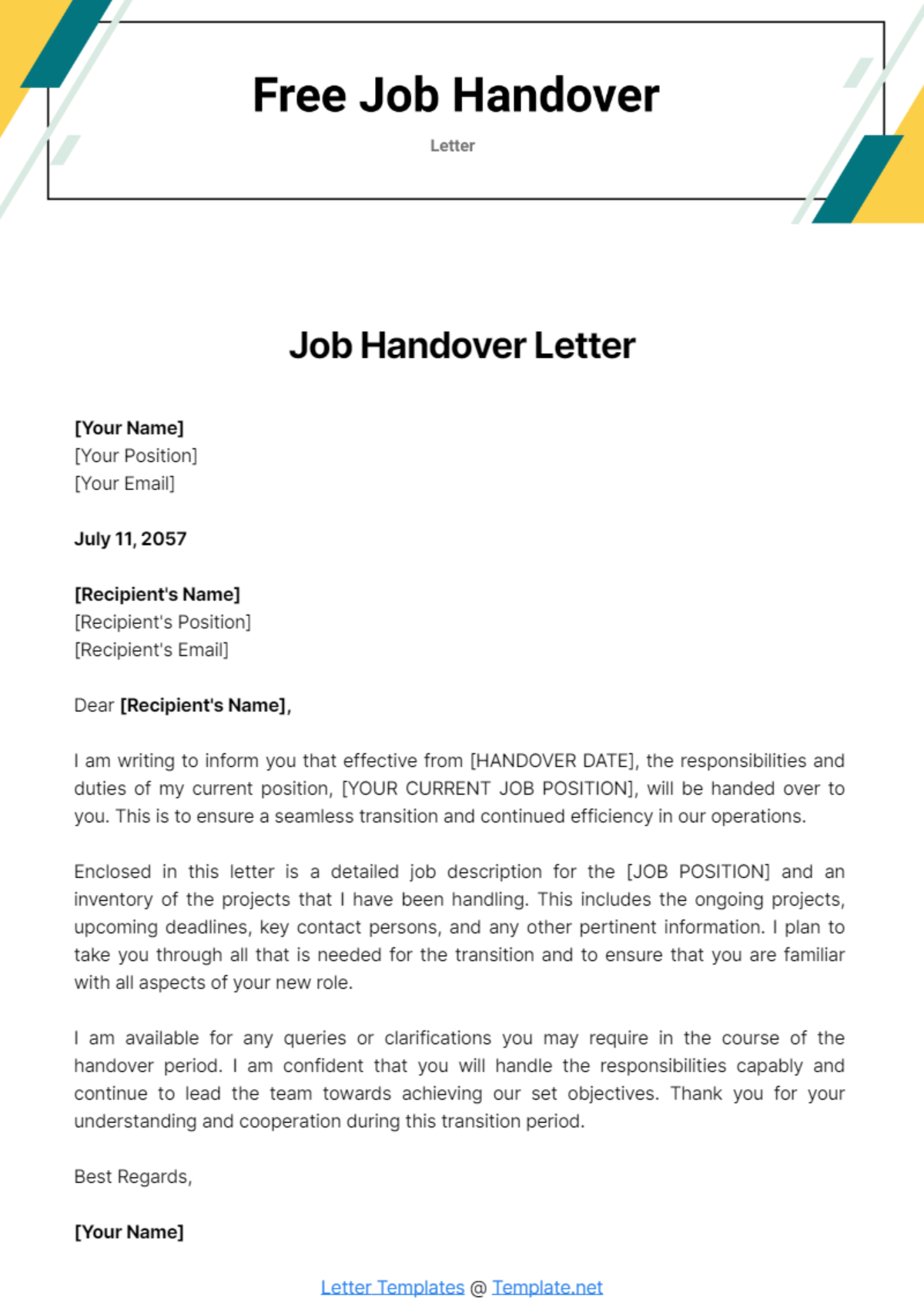 Job Handover Letter Template