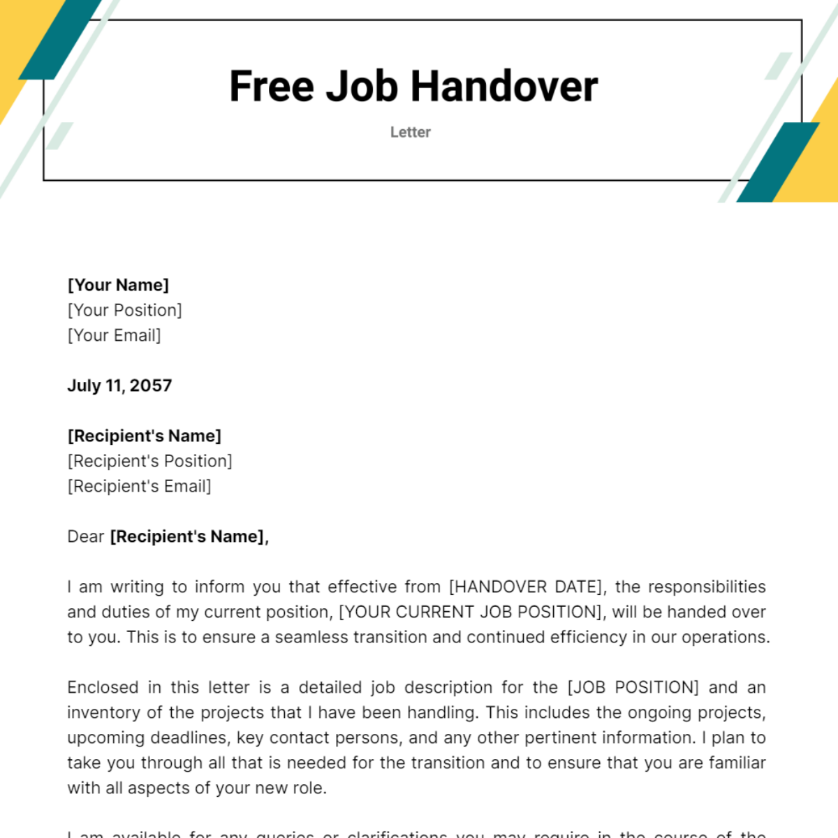 Job Handover Letter Template
