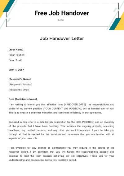 Free Job Handover Letter Template to Edit Online