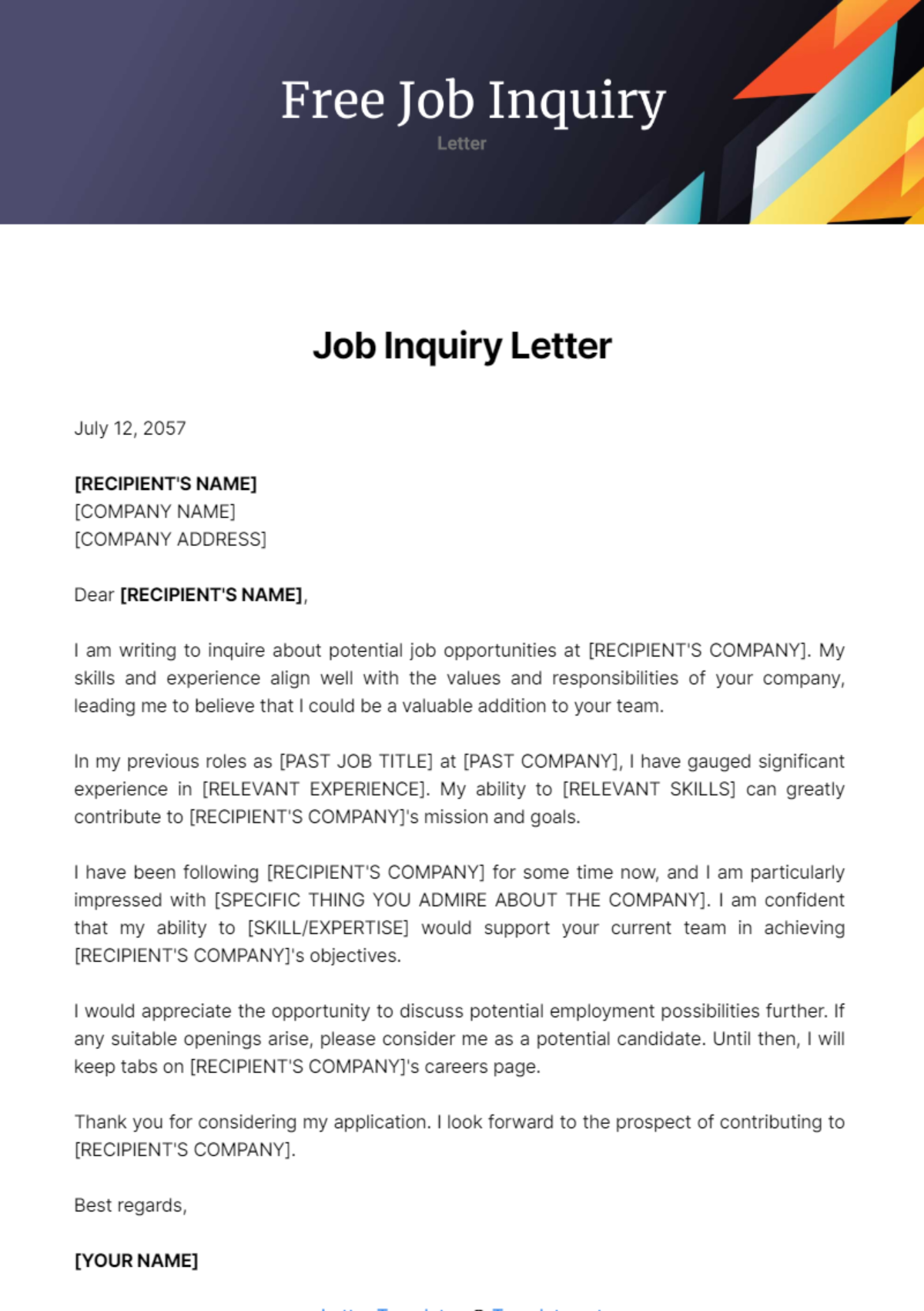 Job Inquiry Letter Template