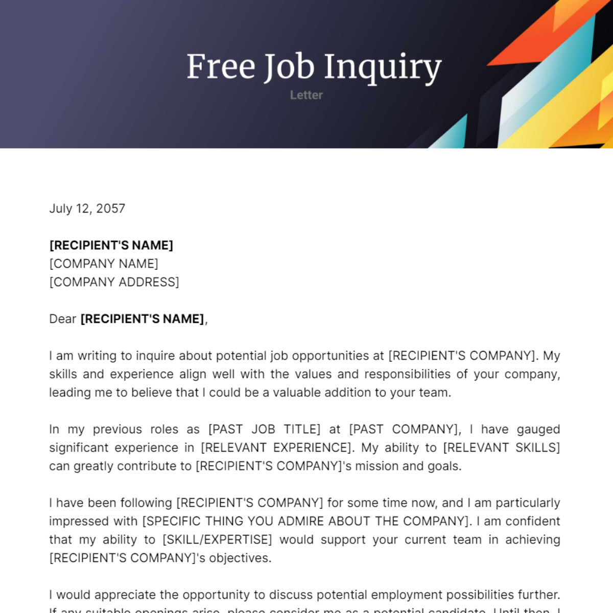 Job Inquiry Letter Template