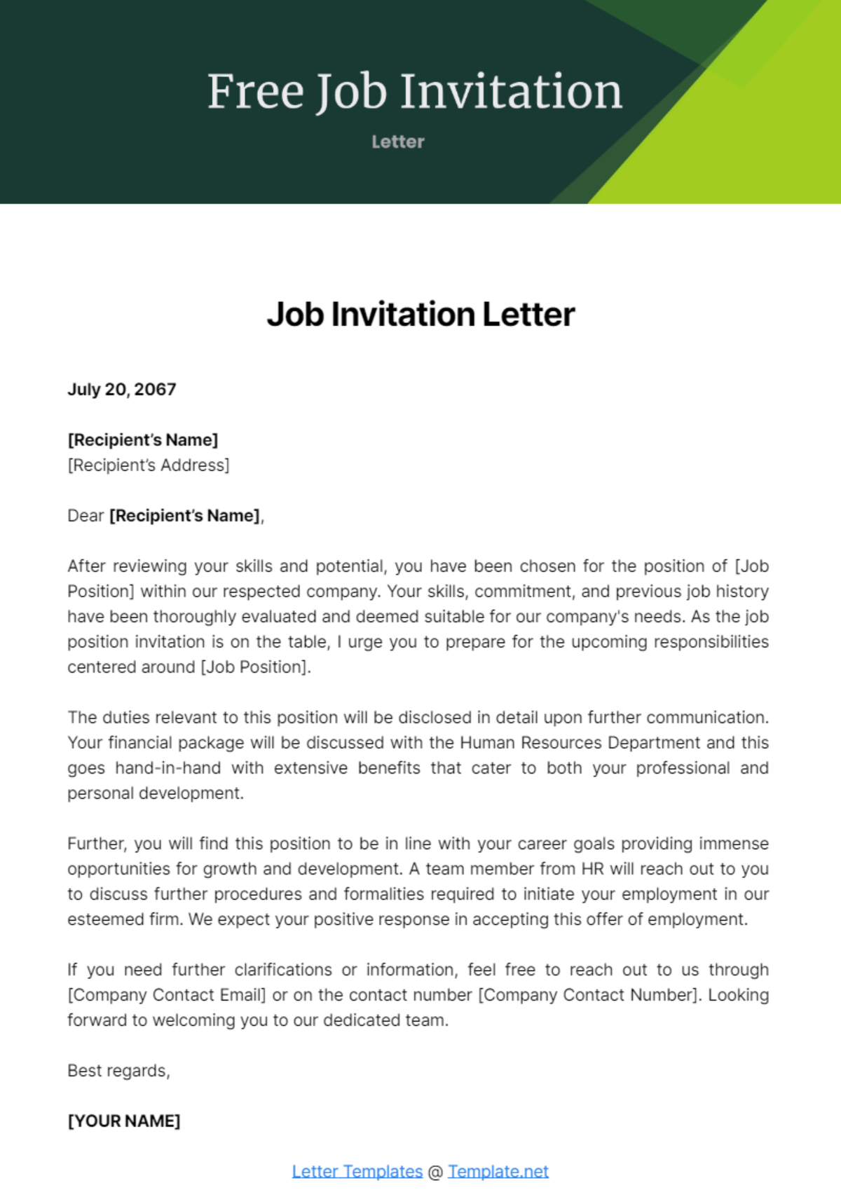 Job Invitation Letter Template