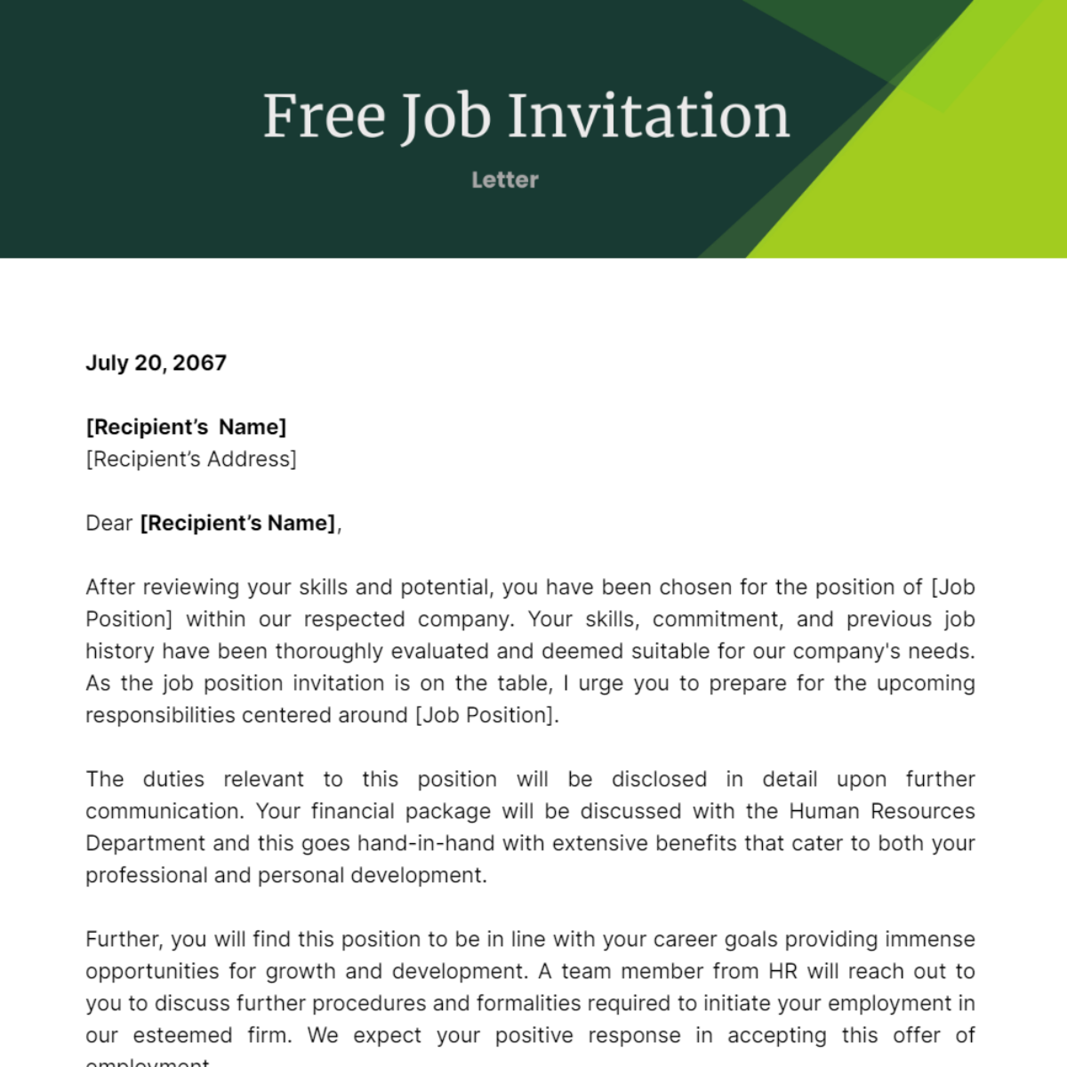 Job Invitation Letter Template