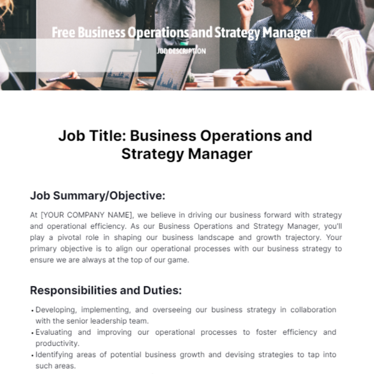 Business Operations and Strategy Manager Job Description Template