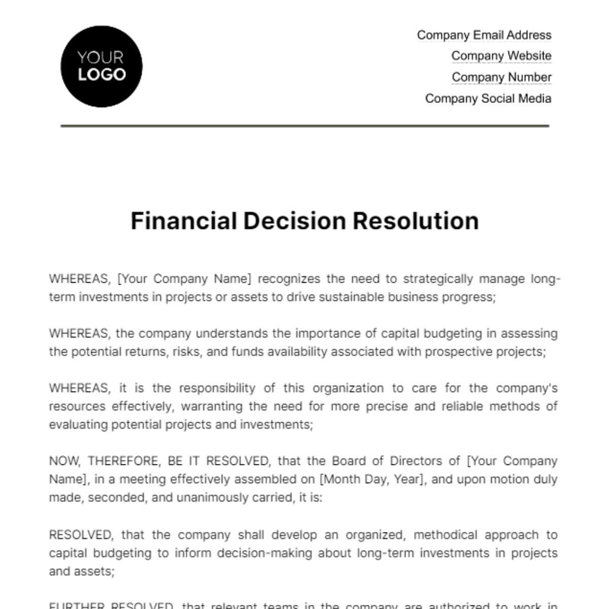 Financial Decision Resolution Template