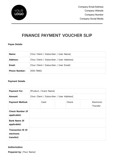 Free Finance Payment Voucher Slip Template to Edit Online