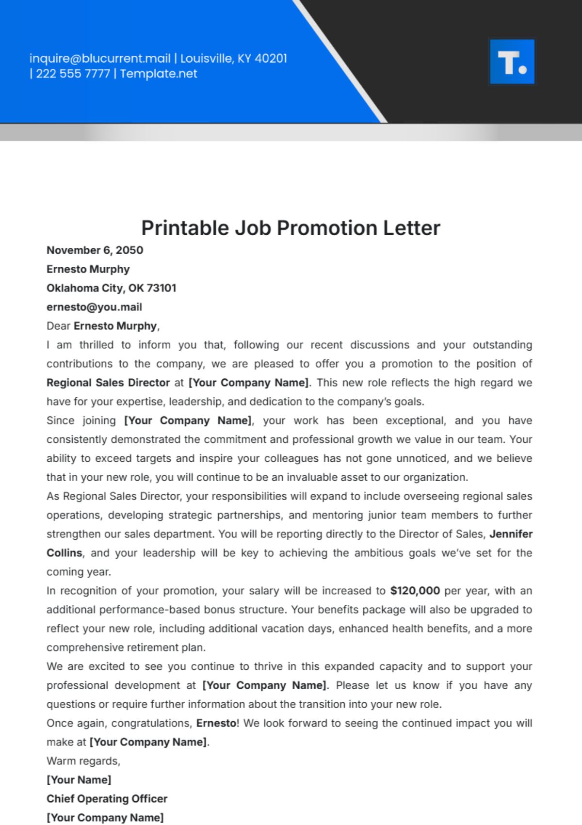 Printable Job Promotion Letter Template - Edit Online & Download