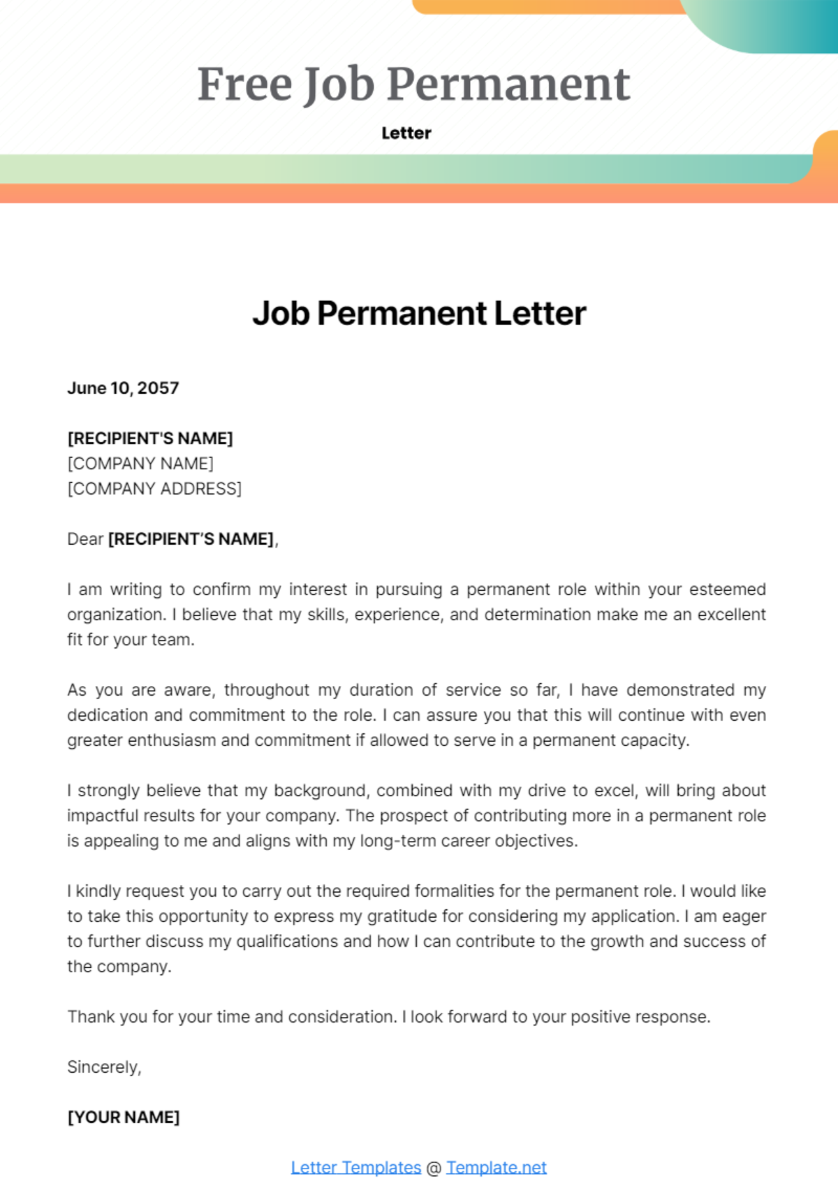 Job Permanent Letter Template