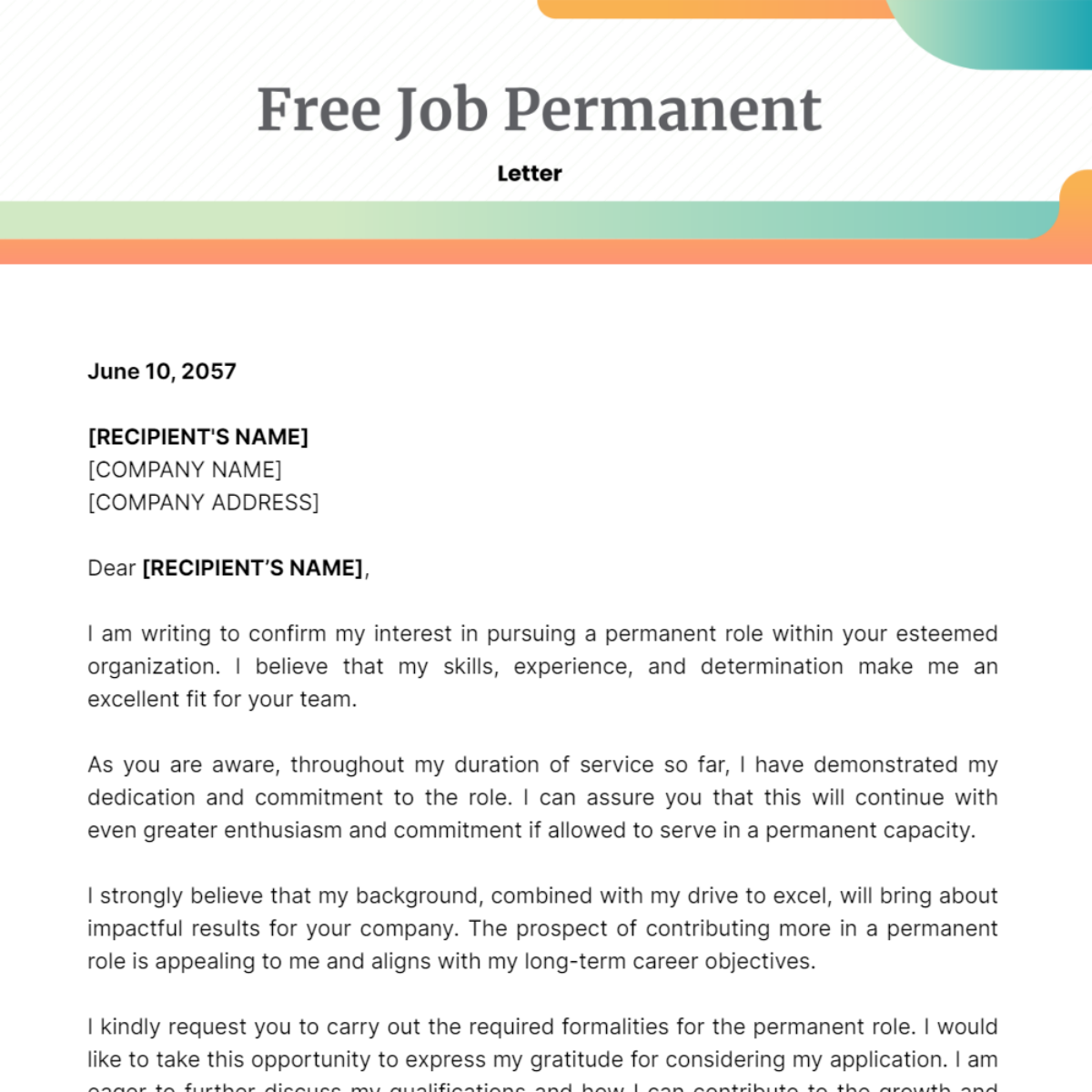 Job Permanent Letter Template