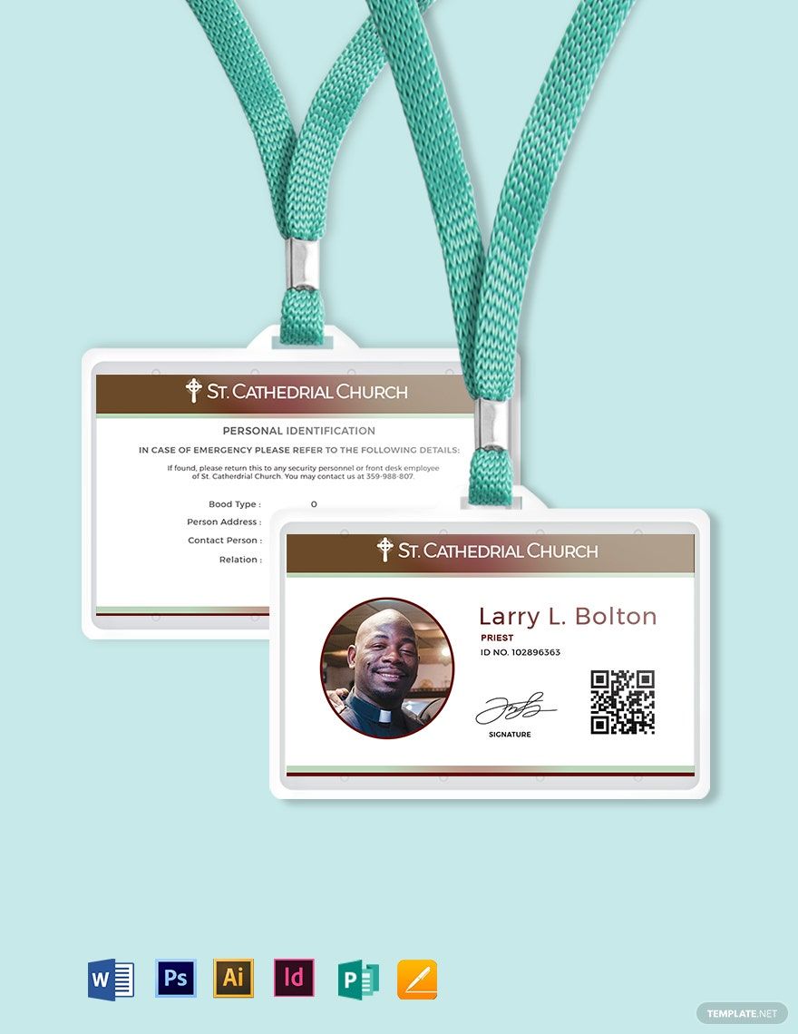 Clergy Church ID Card Template Illustrator, Word, Apple Pages, PSD