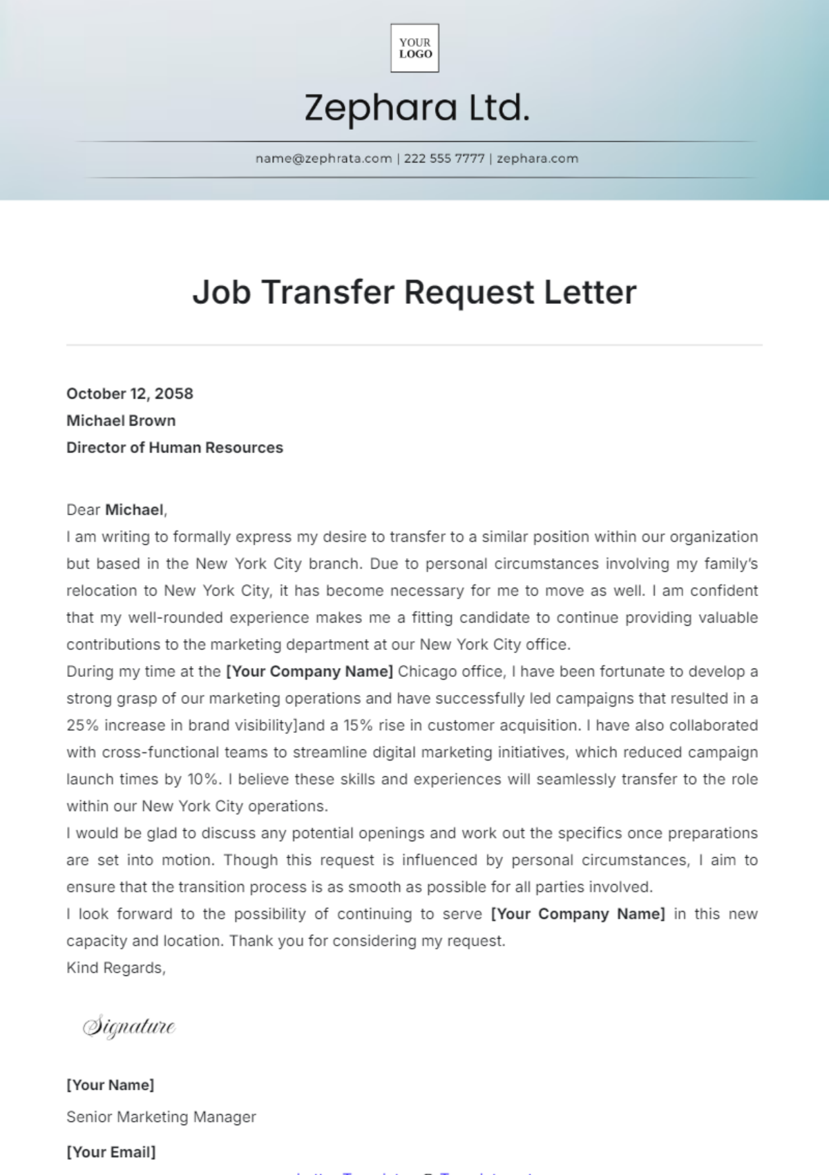 Job Transfer Request Letter Template - Edit Online & Download