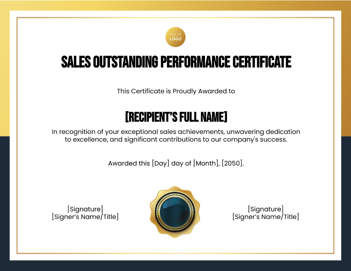 Sales Outstanding Performance Certificate