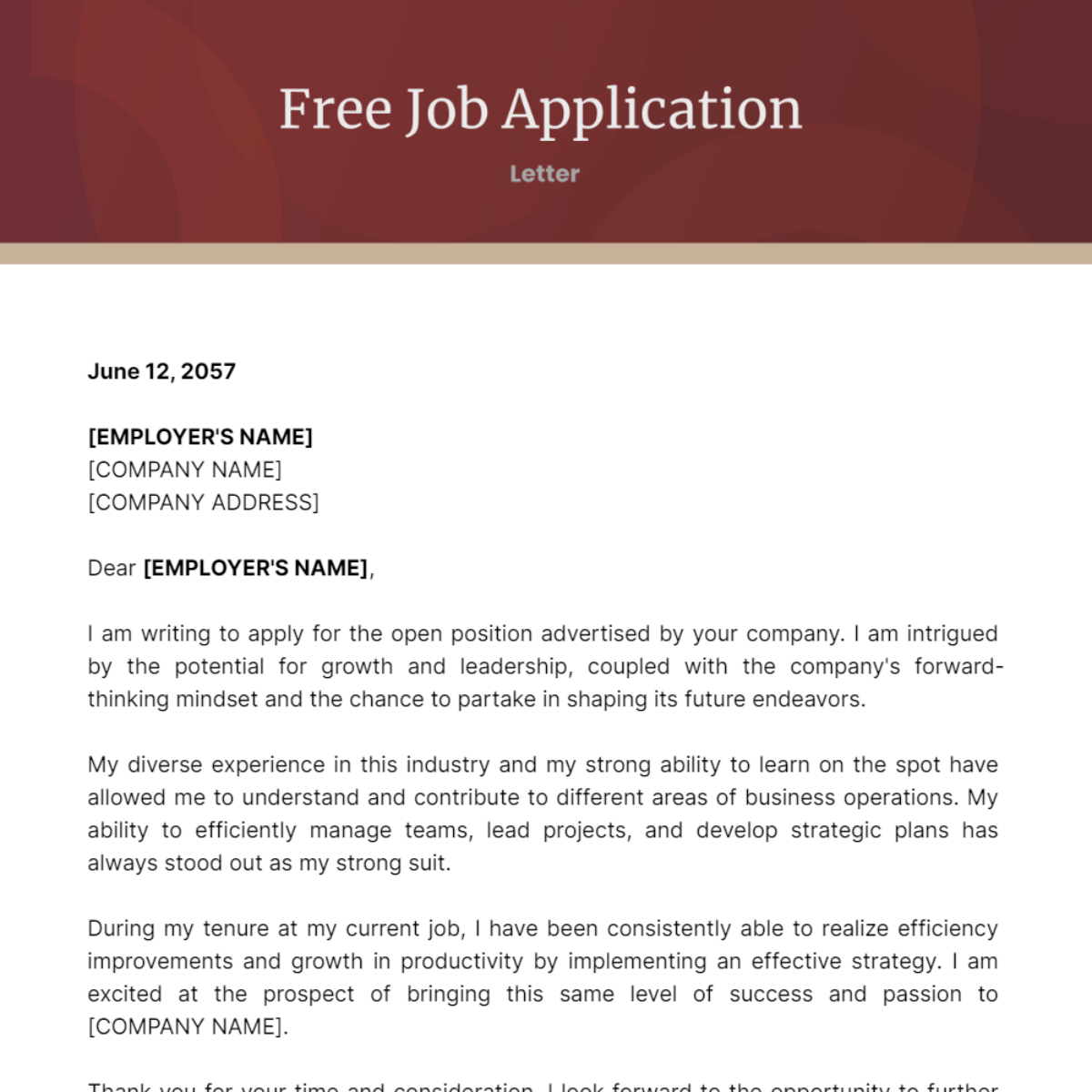 Job Application Letter Template