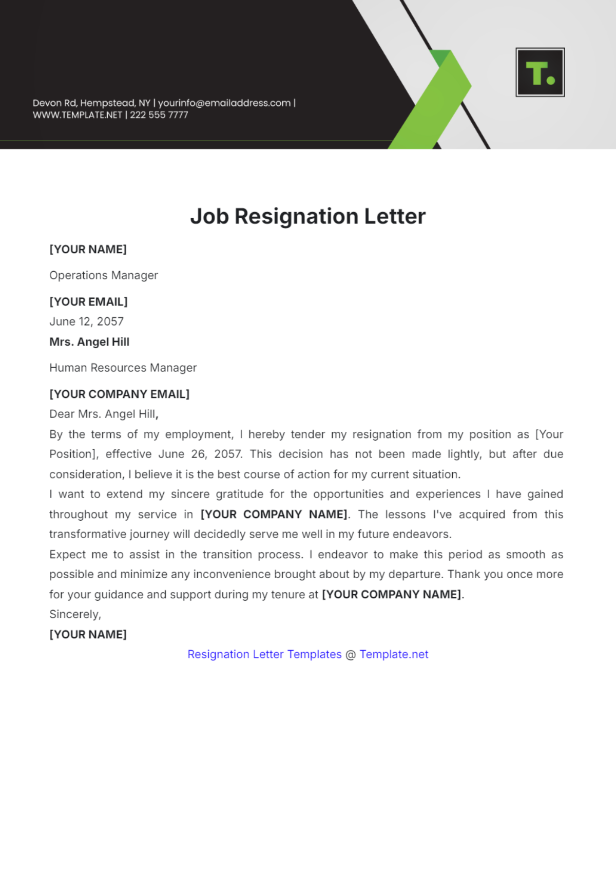 Job Resignation Letter Template