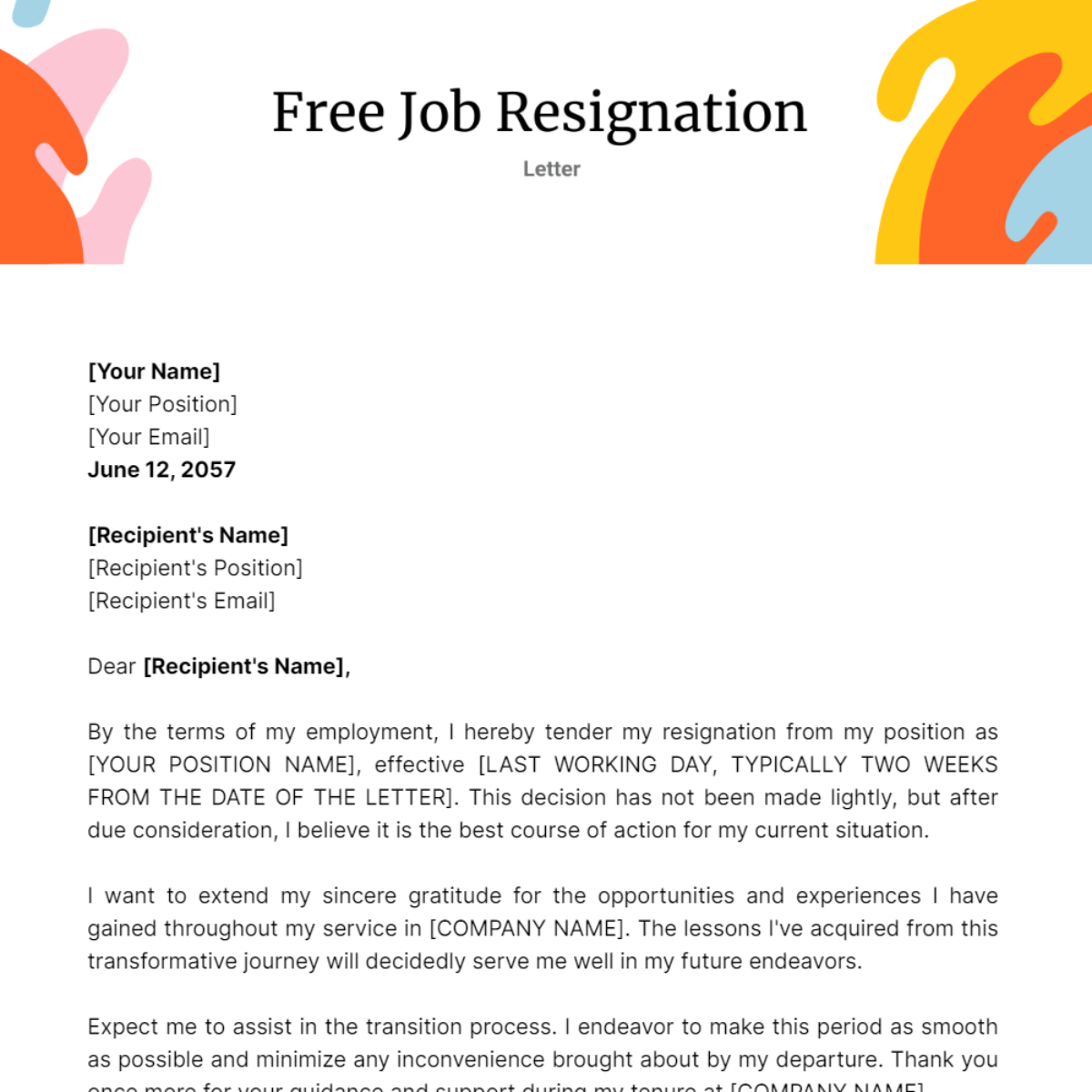 Job Resignation Letter Template