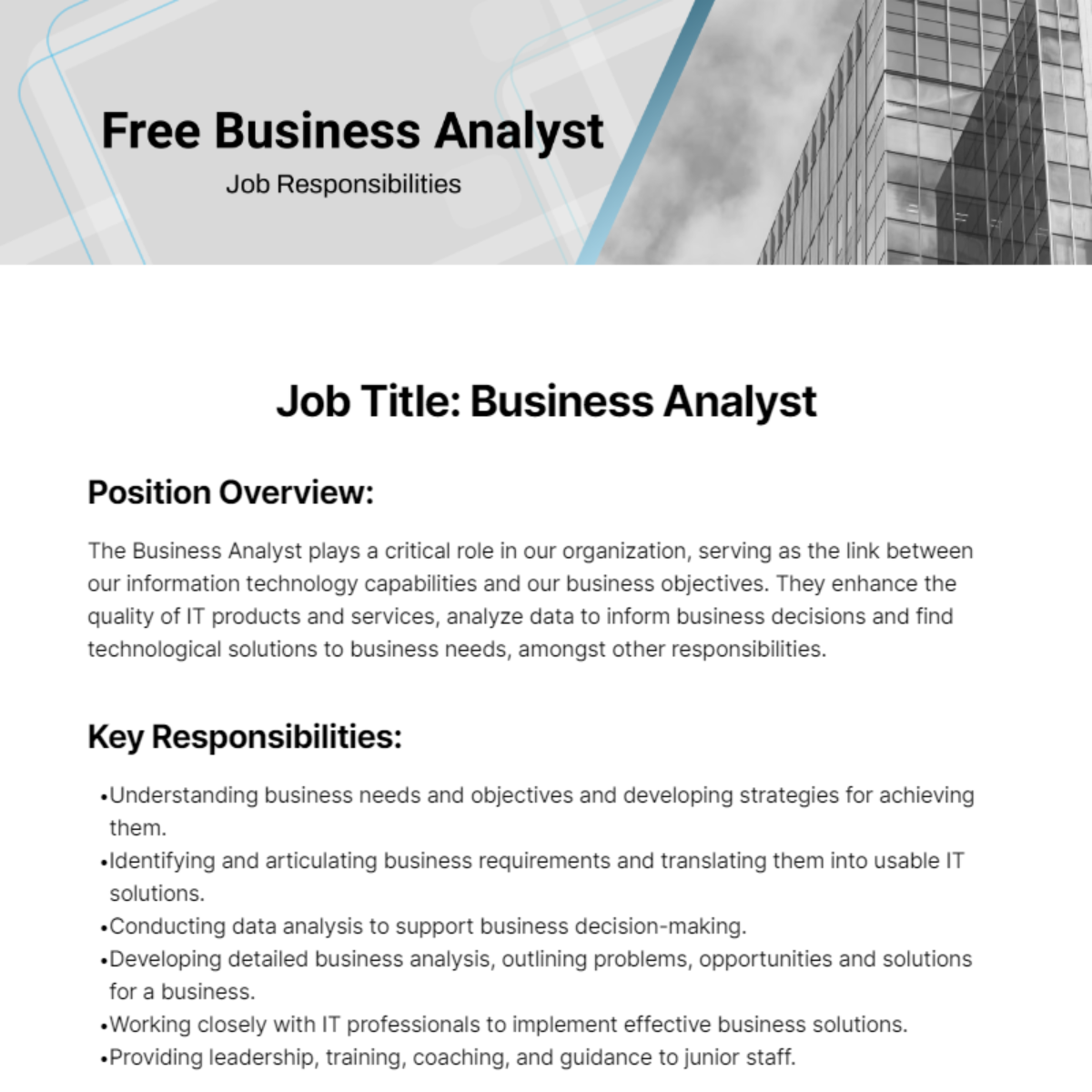 Free Business Analyst Job Responsibilities Template