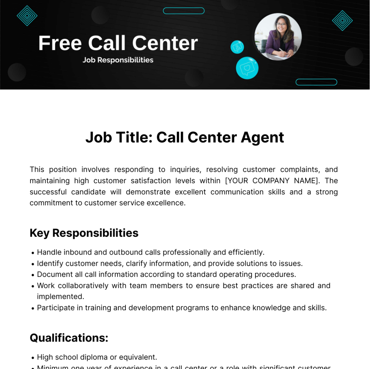 Call Center Job Responsibilities Template