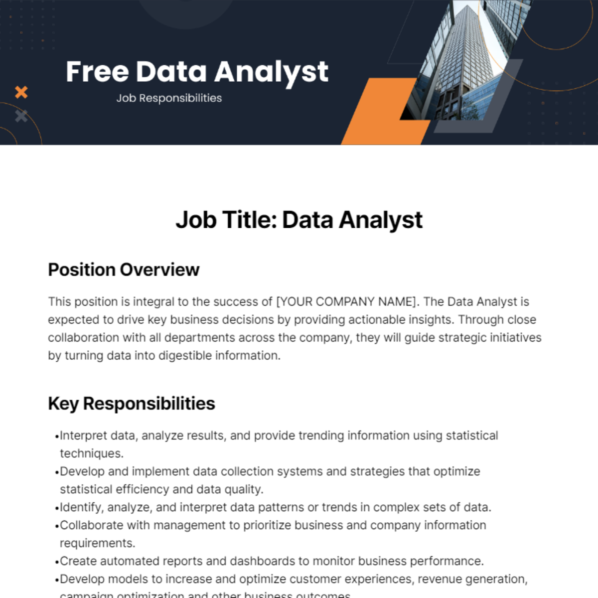 Free Data Analyst Job Responsibilities Template