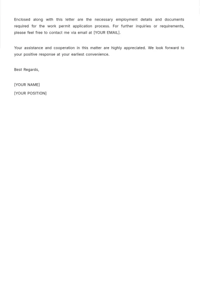 Free Work Permit Employment Letter Template to Edit Online