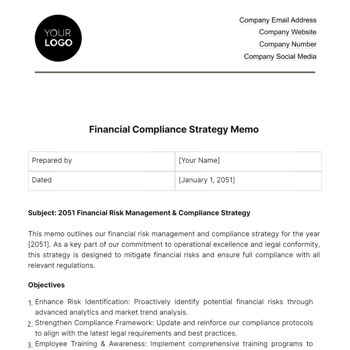Financial Compliance Strategy Memo Template