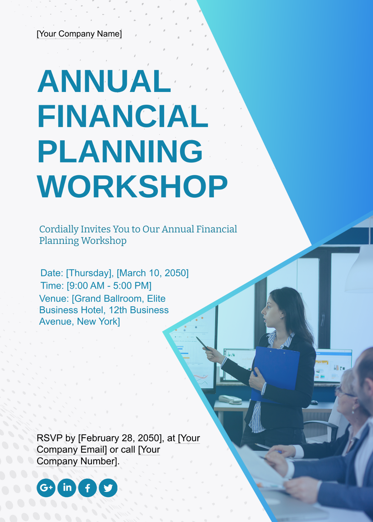 Annual Financial Planning Workshop Invitation Card Template