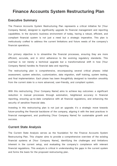 Free Finance Accounts System Restructuring Plan Template to Edit Online
