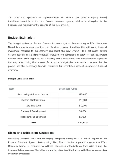 Free Finance Accounts System Restructuring Plan Template to Edit Online