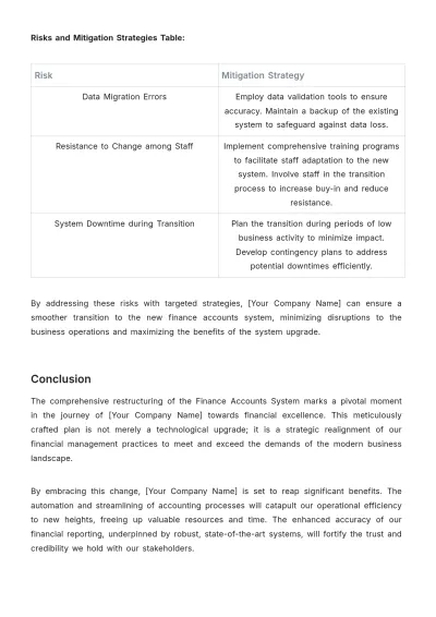 Free Finance Accounts System Restructuring Plan Template to Edit Online