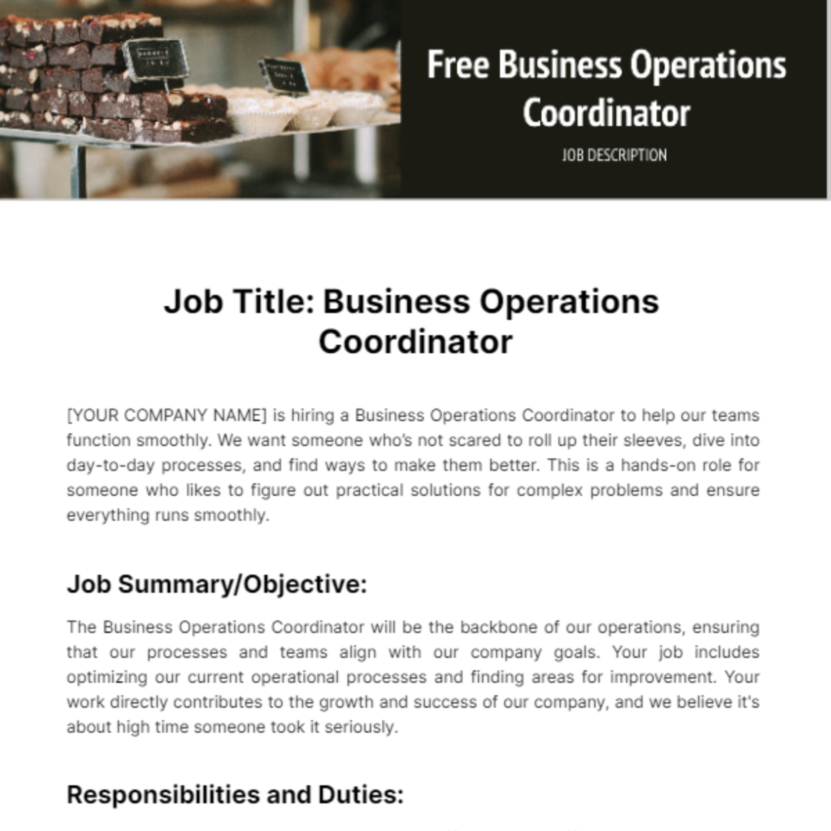 Free Business Operations Coordinator Job Description Template