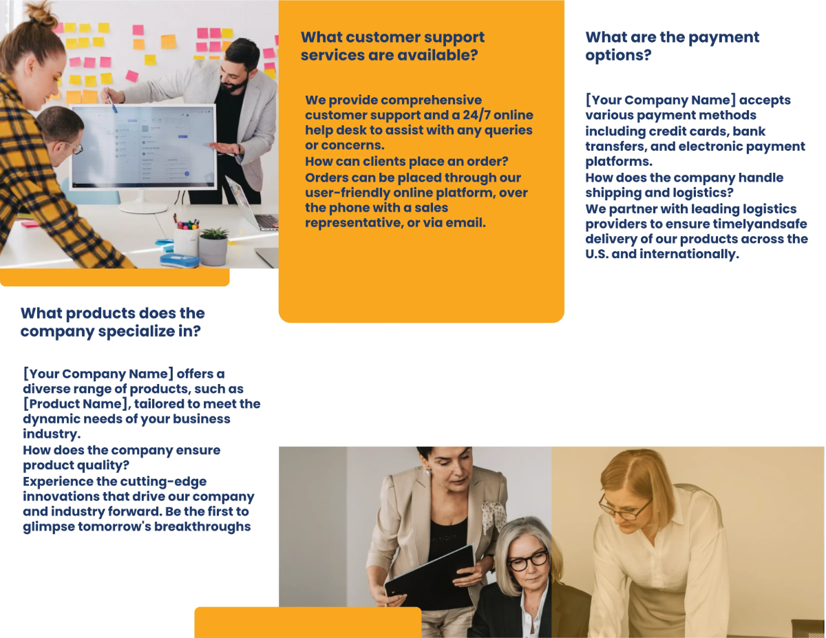 Free Sales Frequently Asked Questions Brochure Template to Edit Online