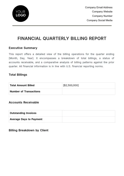 Free Finance Quarterly Billing Report Template to Edit Online