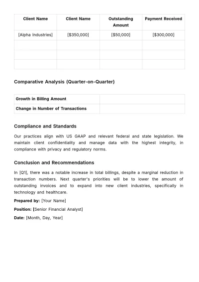 Free Finance Quarterly Billing Report Template to Edit Online