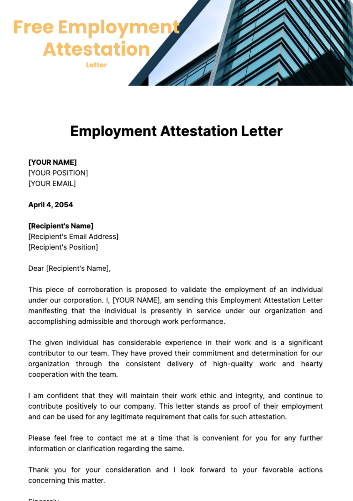 Free Employment Attestation Letter Template