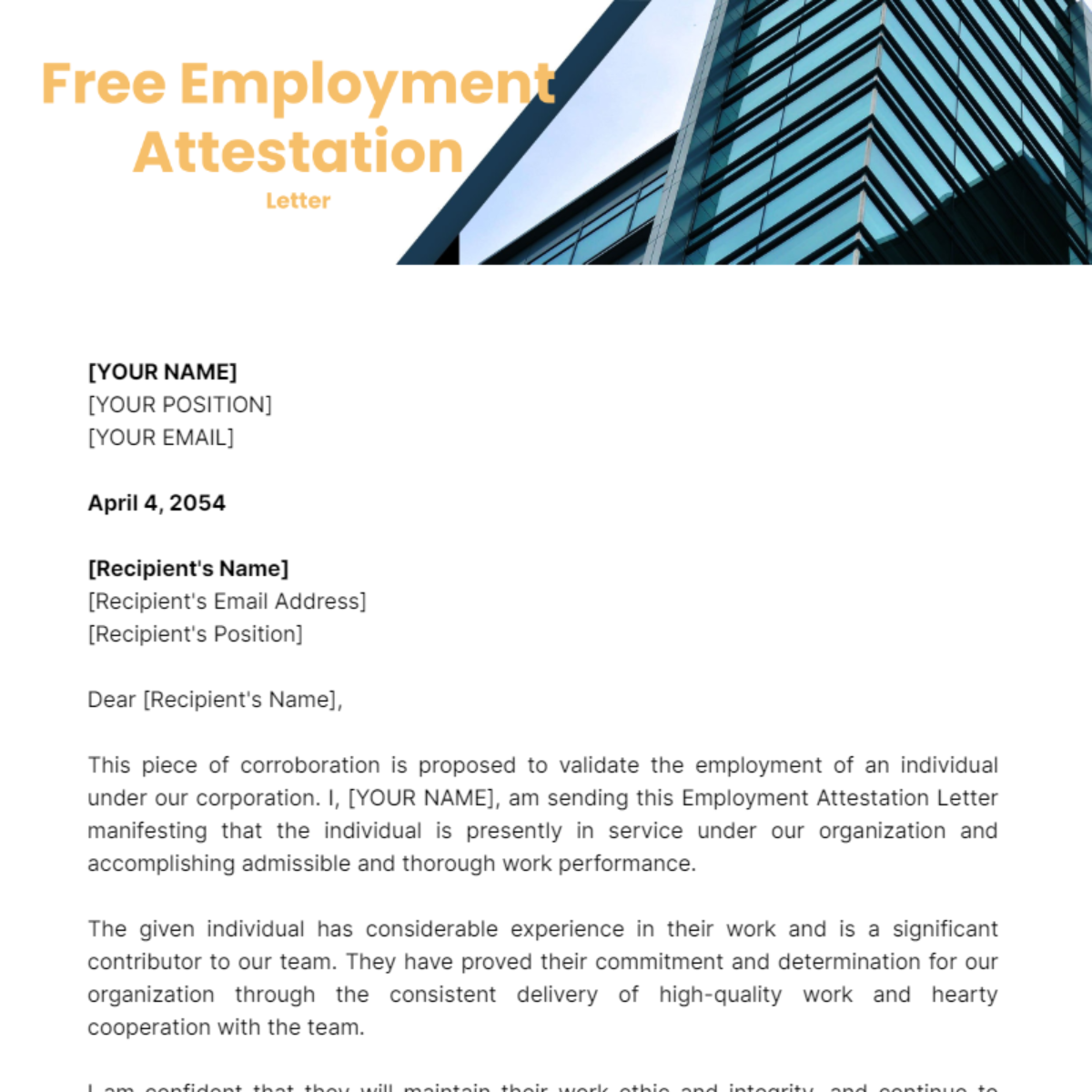 Employment Attestation Letter Template