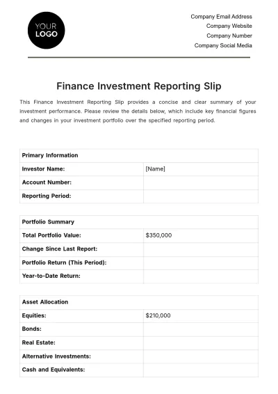 Free Finance Investment Reporting Slip Template to Edit Online