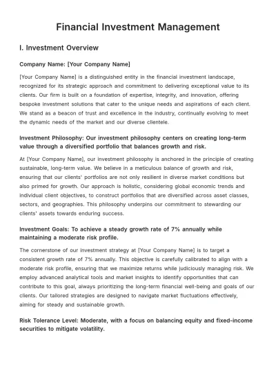Free Financial Investment Management Template to Edit Online