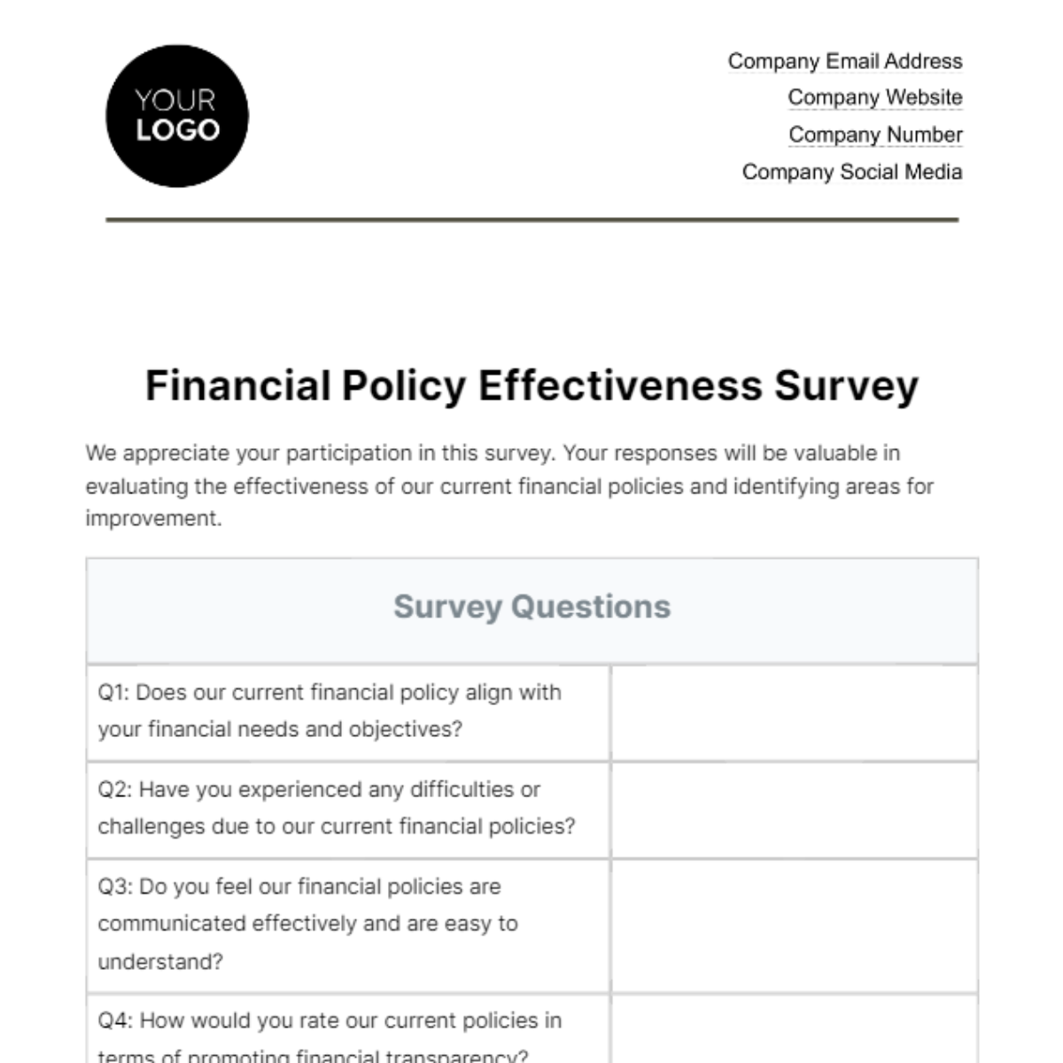 Financial Policy Survey Template