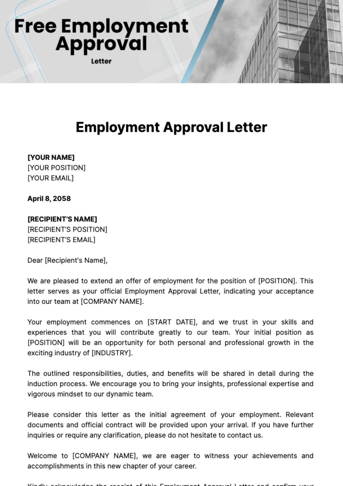 Free Employment Approval Letter Template