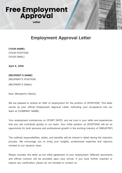 Free Employment Approval Letter Template to Edit Online