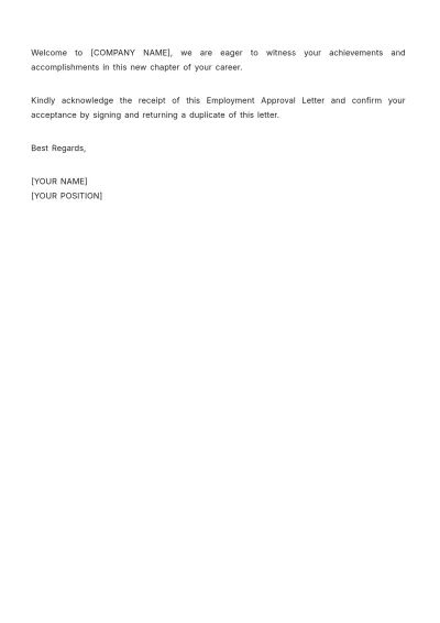 Free Employment Approval Letter Template to Edit Online