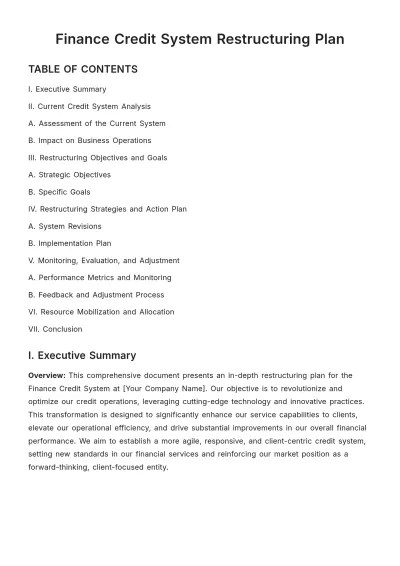 Free Finance Credit System Restructuring Plan Template to Edit Online