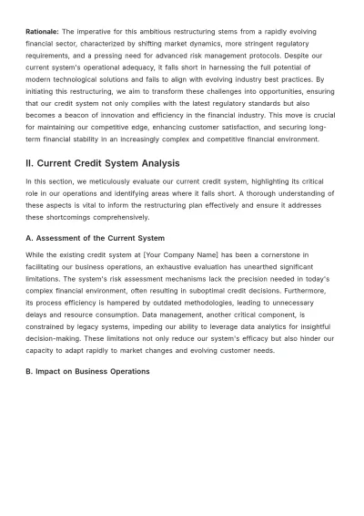 Free Finance Credit System Restructuring Plan Template to Edit Online