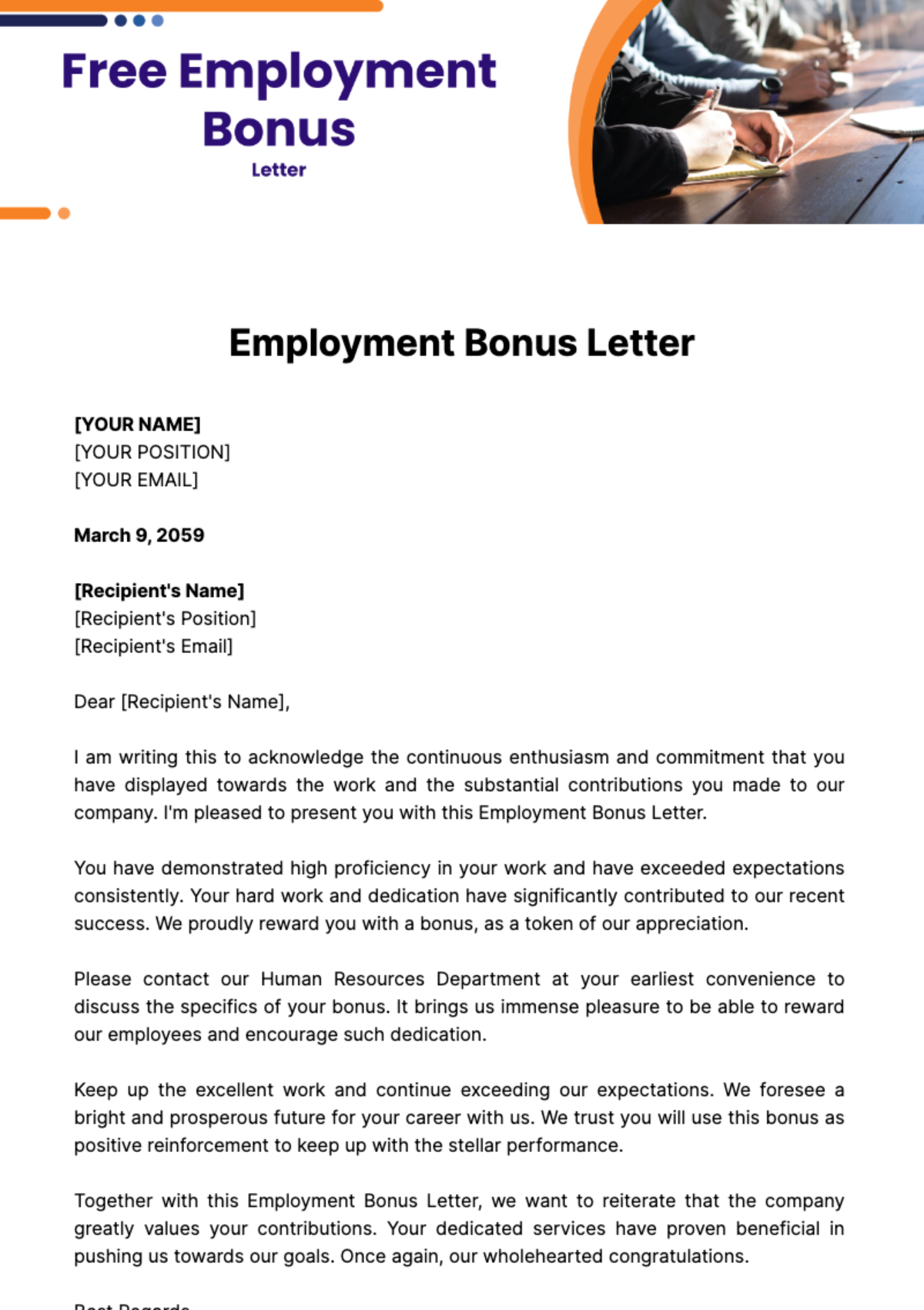 Employment Bonus Letter Template