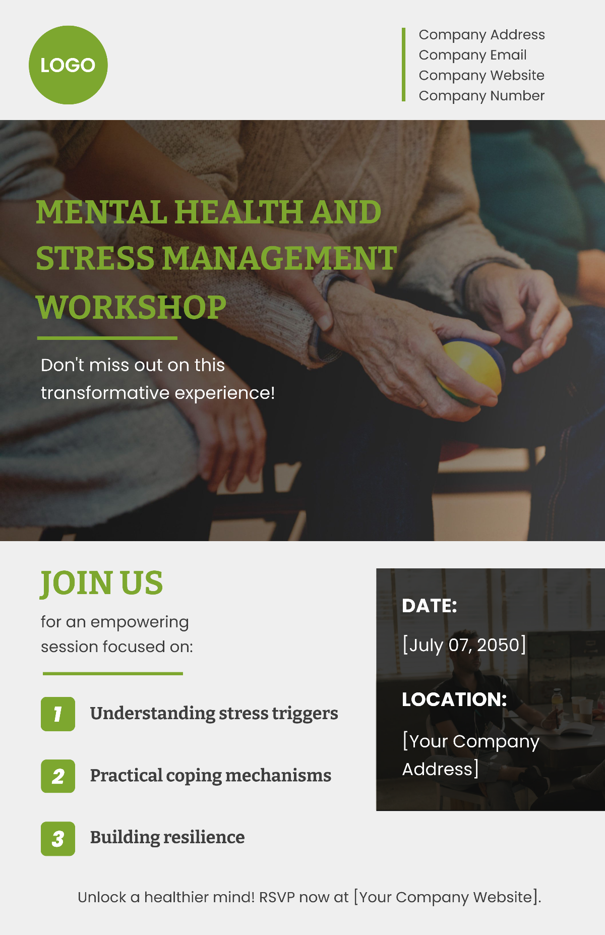 Mental Health and Stress Management Workshop Poster Template