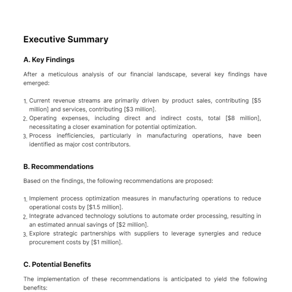 Financial Cost Efficiency Feasibility Study Template