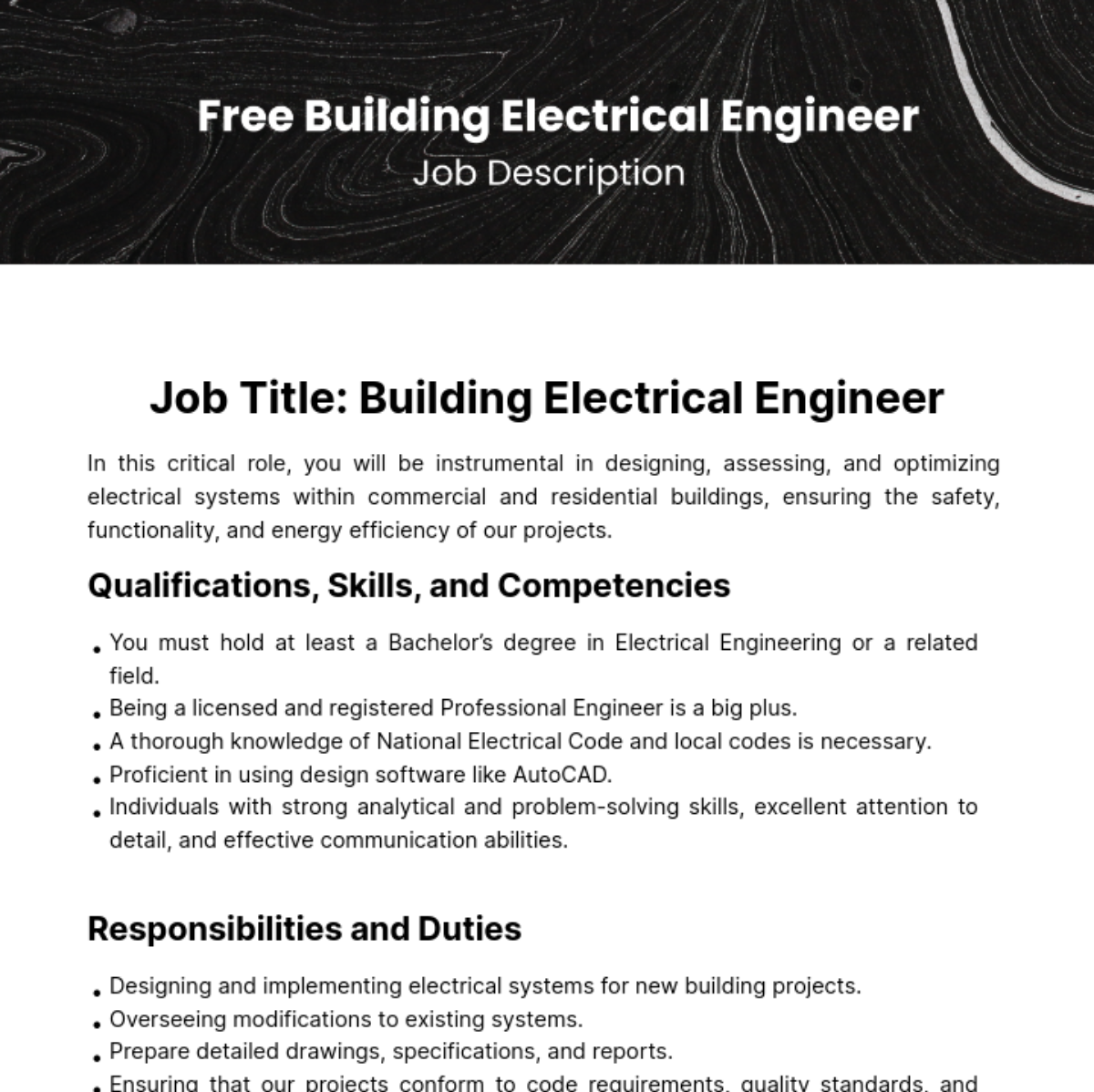 Free Building Electrical Engineer Job Description Template