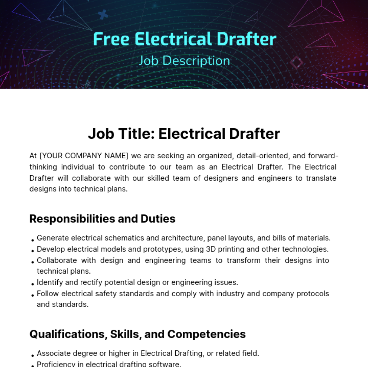 Free Electrical Drafter Job Description Template