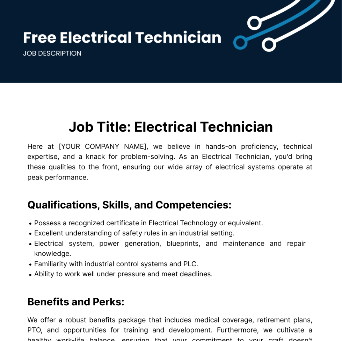 Free Electrical Technician Job Description Template